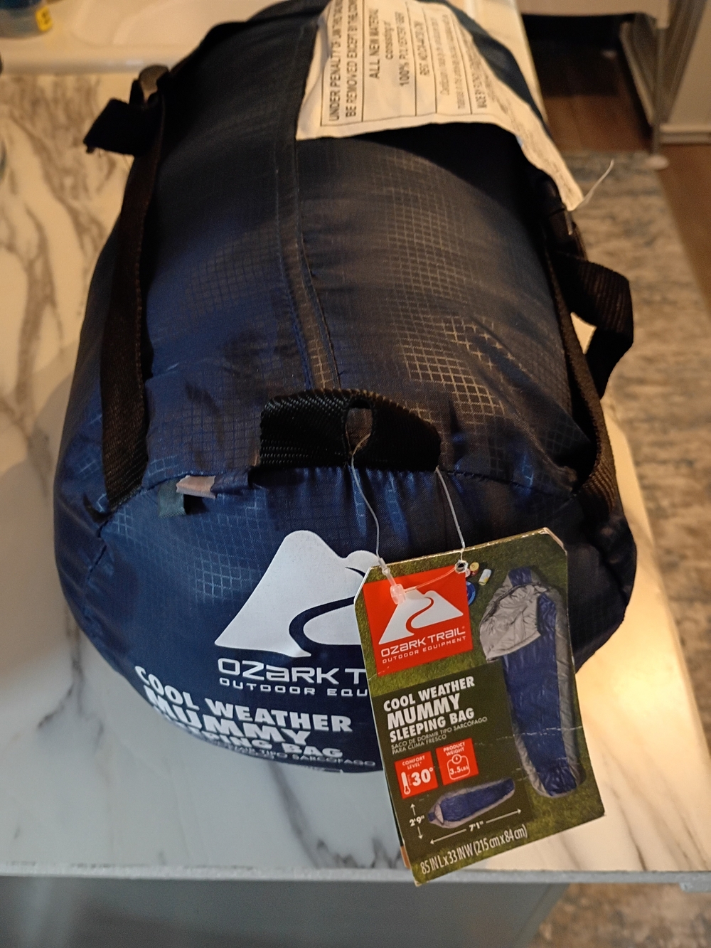 Ozark Trail Navy Blue and Black Cool Weather Mummy Sleeping Bag